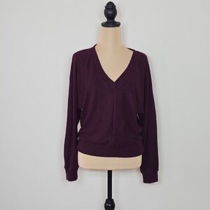 White House Black Market Burgundy Ribbed Dolman V-Neck Sweater Top Medium
